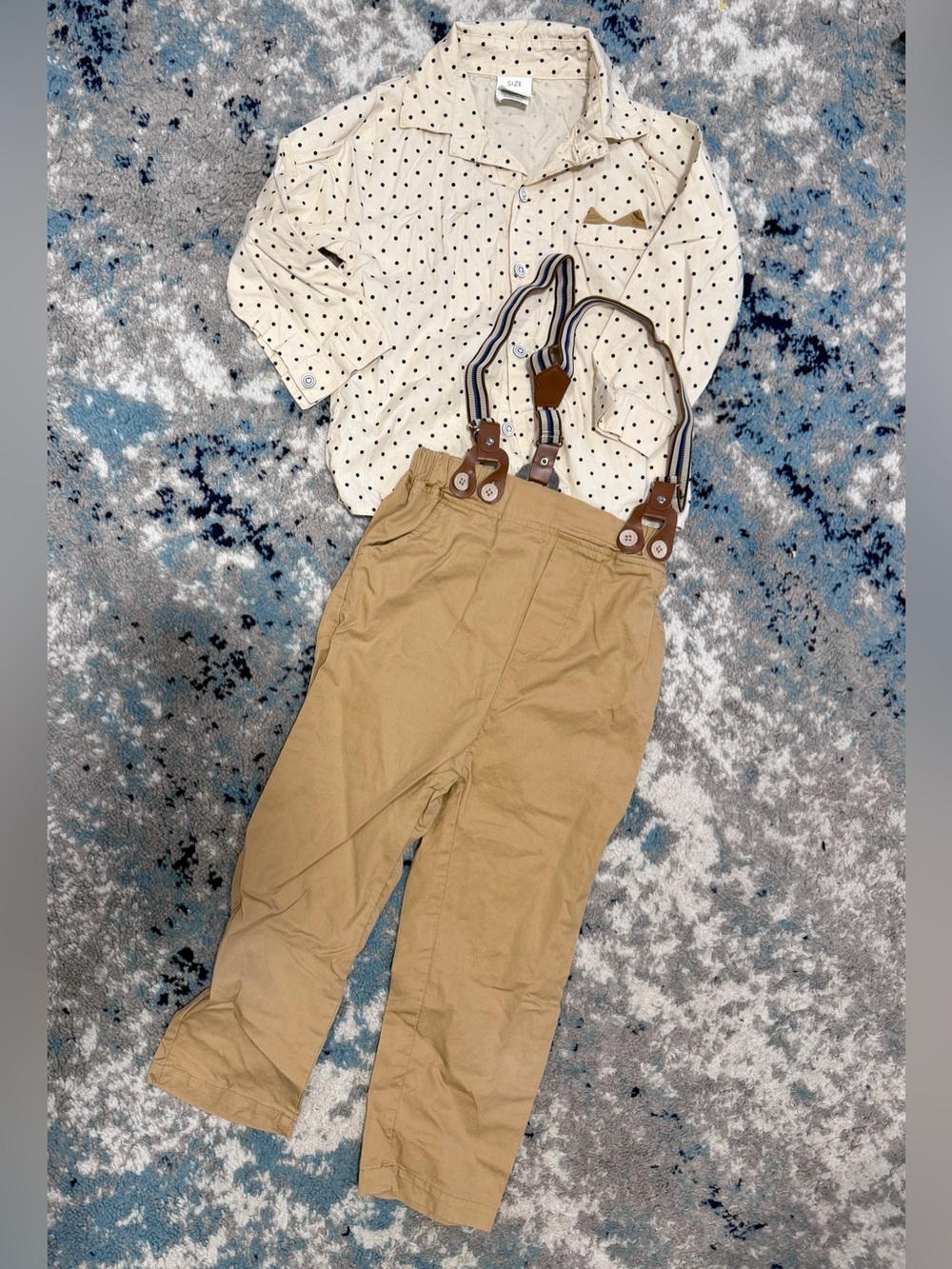 SHEIN Kids Tan Dress Outfit - Collared Shirt, Chinos & Suspenders - 5Y